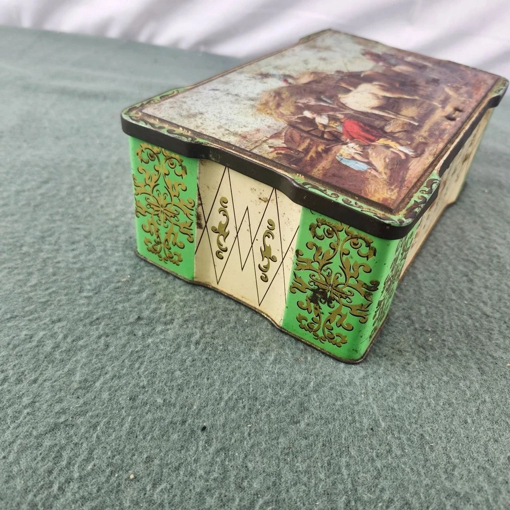 Vintage Biscuit Tin with Farming Scene Marked Great‎ Britain Biscuit Tin Rare